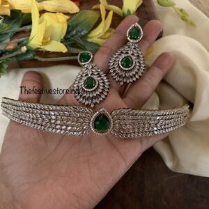 CZ emerald high neck choker set