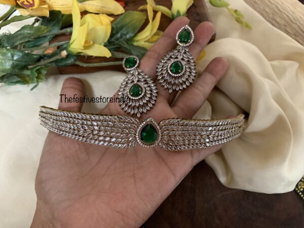CZ emerald high neck choker set