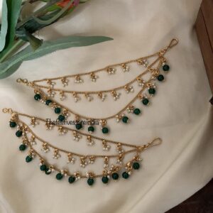 Green beads and pearls Ear chain