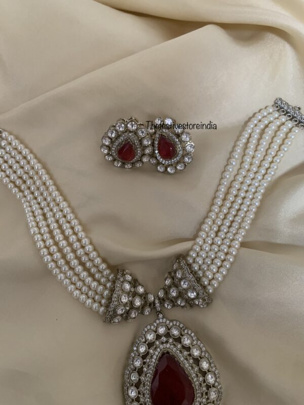 Victorian Maroon / Red and pearls necklace set