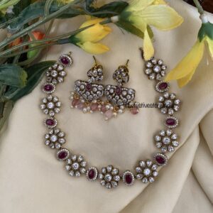 Floral maroon Victorian necklace set