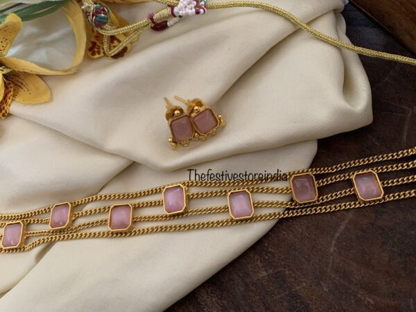 Pink block stone choker set