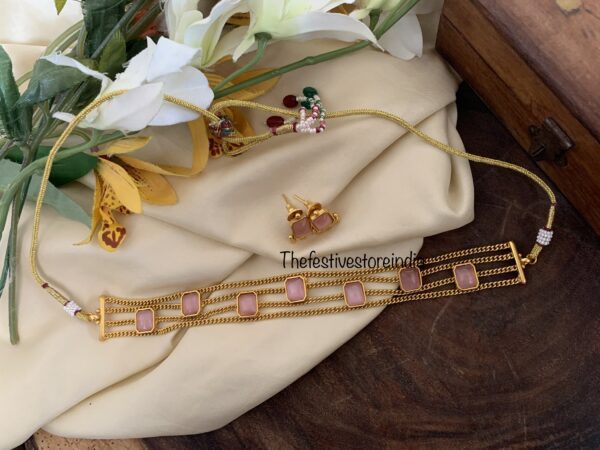 Pink block stone choker set