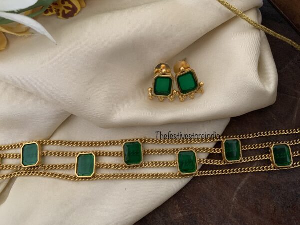 Emerald / Green block stone choker set