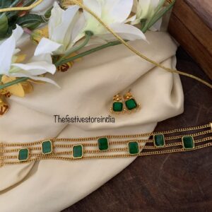 Emerald / Green block stone choker set