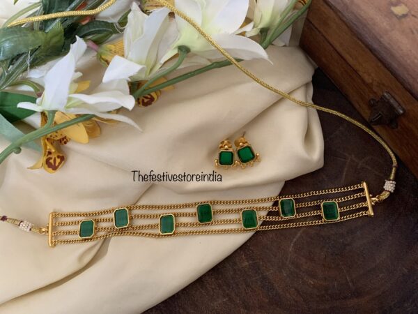 Emerald / Green block stone choker set