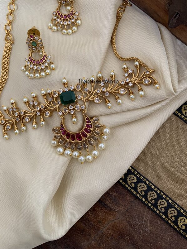 Contemporary pearl chandbali choker set