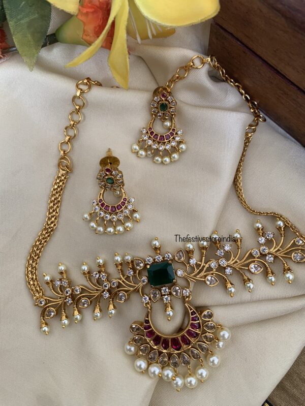 Contemporary pearl chandbali choker set