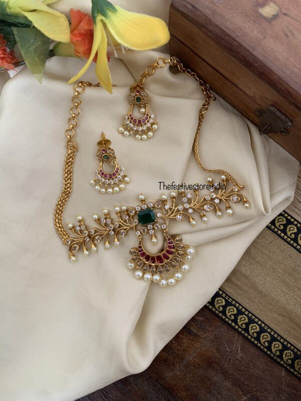 Contemporary pearl chandbali choker set