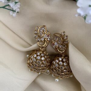 All white Kundan ambaari jhumka