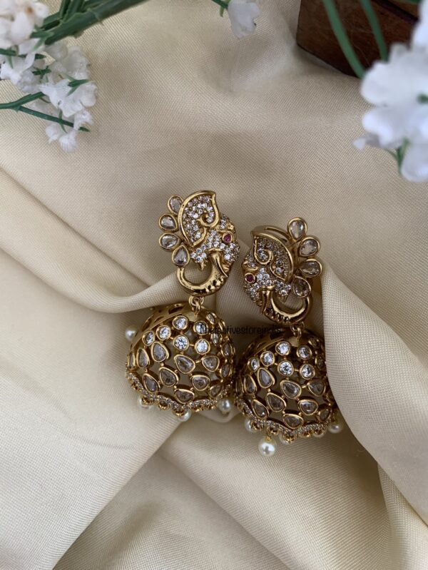 All white Kundan ambaari jhumka