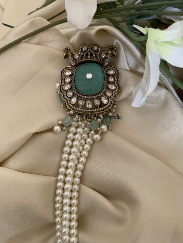 Mint Victorian pearls Jade Bangaara 42cms