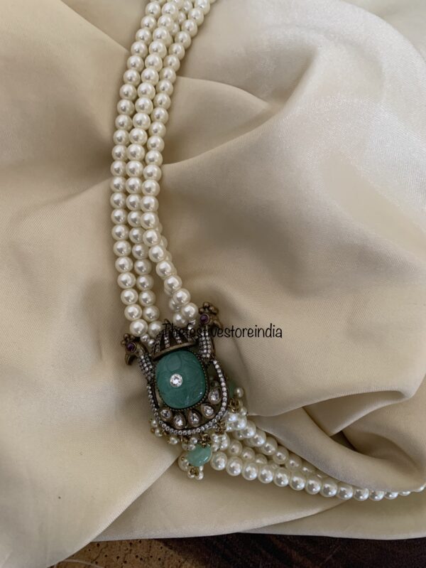 Mint Victorian pearls Jade Bangaara 42cms