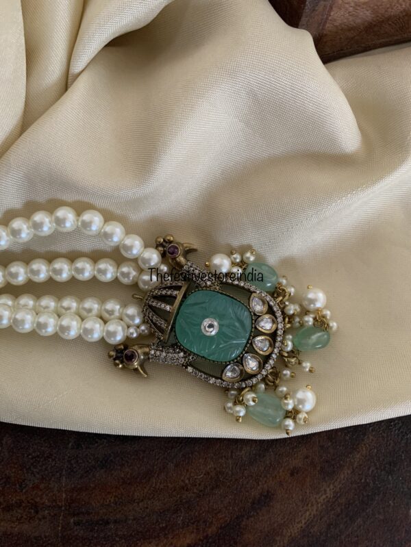 Mint Victorian pearls Jade Bangaara 42cms