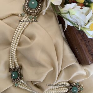 Mint Victorian pearls Jade Bangaara 42cms