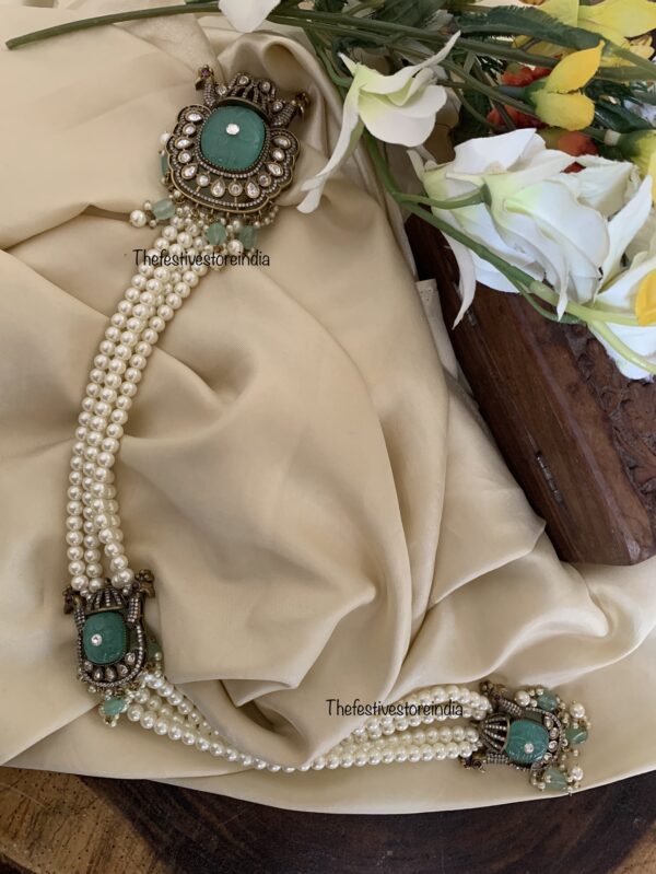 Mint Victorian pearls Jade Bangaara 42cms