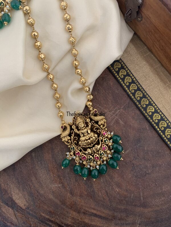 Lakshmi green beads mid length haaram set
