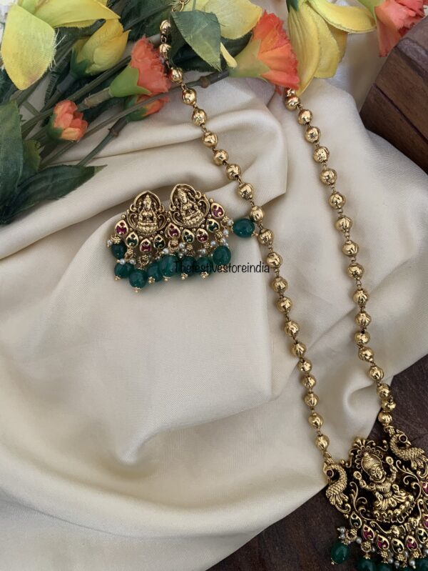 Lakshmi green beads mid length haaram set
