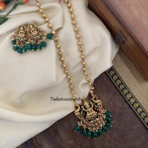 Lakshmi green beads mid length haaram set