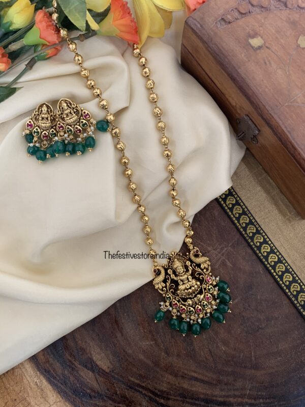 Lakshmi green beads mid length haaram set