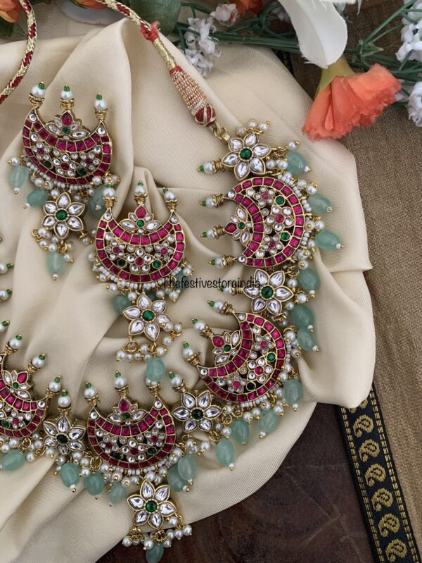 Jadau Chaand mint drops Rubyrose Bridal necklace set