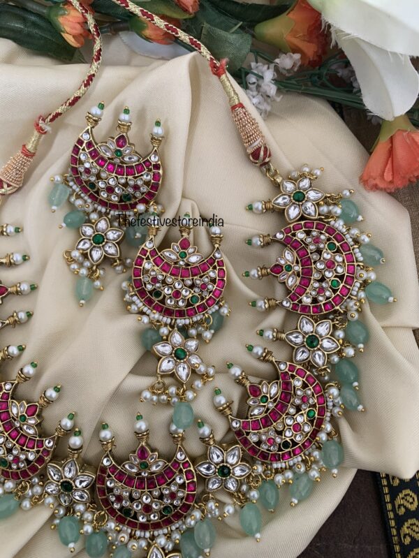Jadau Chaand mint drops Rubyrose Bridal necklace set