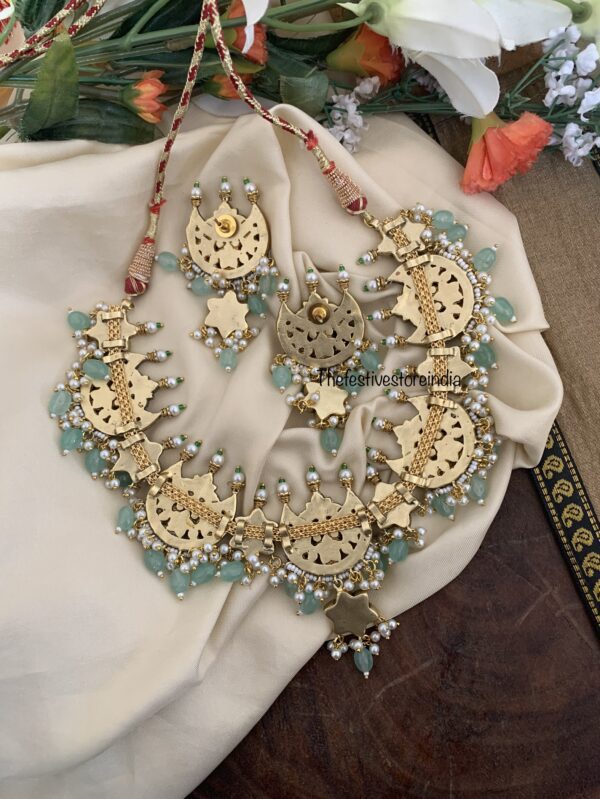 Jadau Chaand mint drops Rubyrose Bridal necklace set