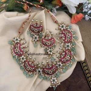 Jadau Chaand mint drops Rubyrose Bridal necklace set