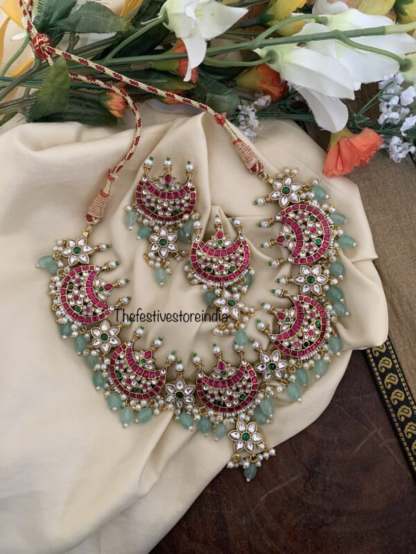 Jadau Chaand mint drops Rubyrose Bridal necklace set