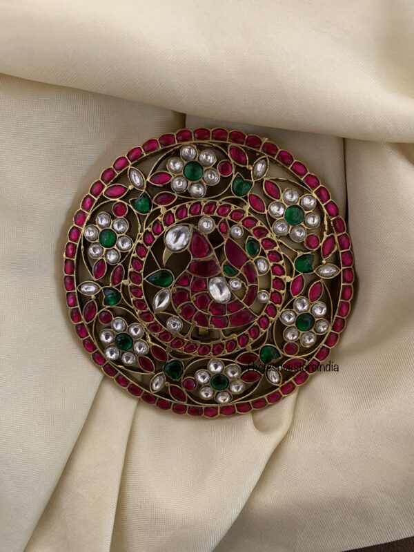 Oversized Jadau classic Raagata Pendant / Bun pin | Royal temple jewelry