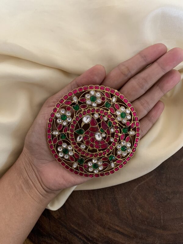Oversized Jadau classic Raagata Pendant / Bun pin | Royal temple jewelry