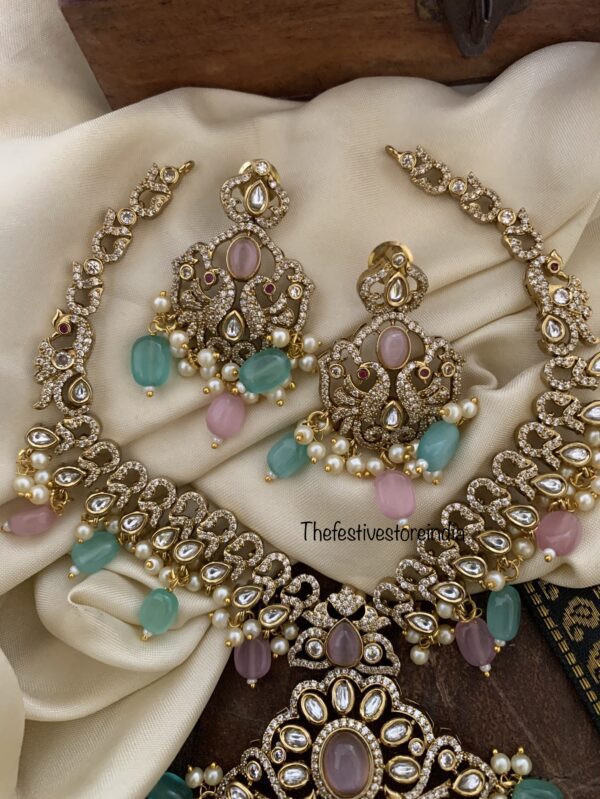 Classic mint and pink beads victorian necklace set