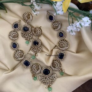 Blue stone mint drops victorian necklace set