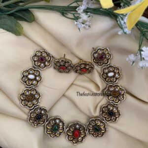 Multicolour Victorian diamond short necklace set