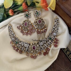 Asymmetric Pink beads victorian set