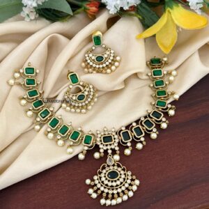 Blocks Emerald/Green attigai set with chandbali