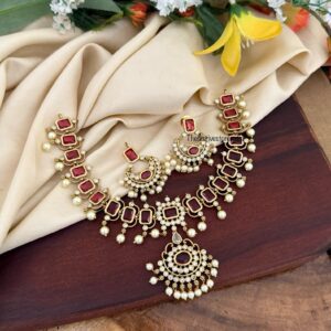 Blocks Ruby attigai set with chandbali