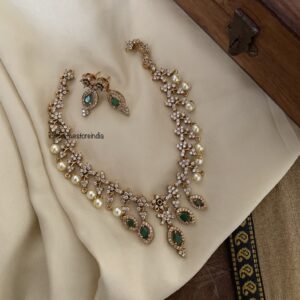 AD Emerald drops diamonds necklace set