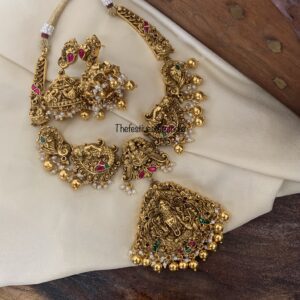 Gold beads lakshmi necklace set