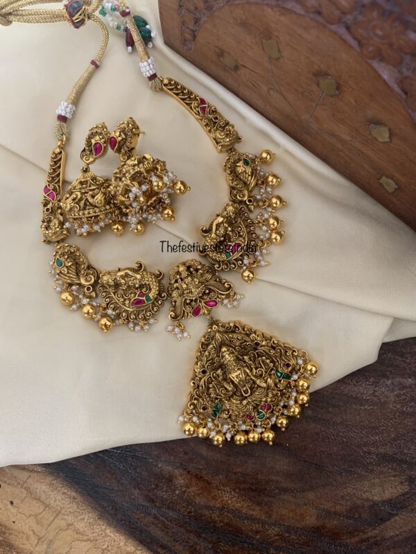 Gold beads lakshmi necklace set