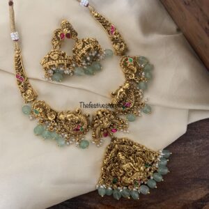 Mint beads lakshmi necklace set