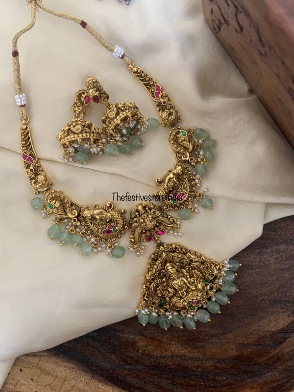 Mint beads lakshmi necklace set