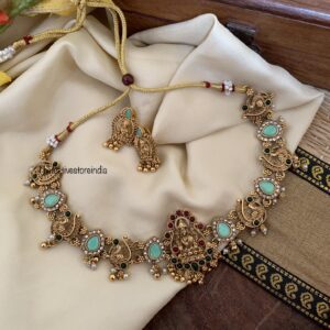 Budgeted Lakshmi mint stone necklace set