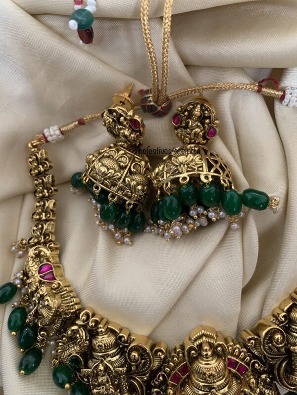 Grand bridal lakshmi green beads necklace set