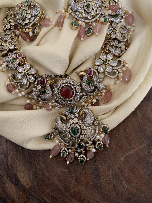 Pink beads bridal Victorian necklace set