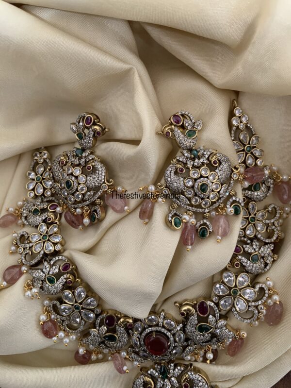 Pink beads bridal Victorian necklace set