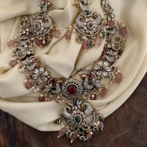 Pink beads bridal Victorian necklace set