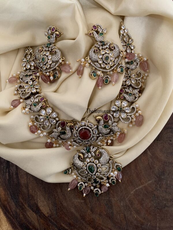 Pink beads bridal Victorian necklace set