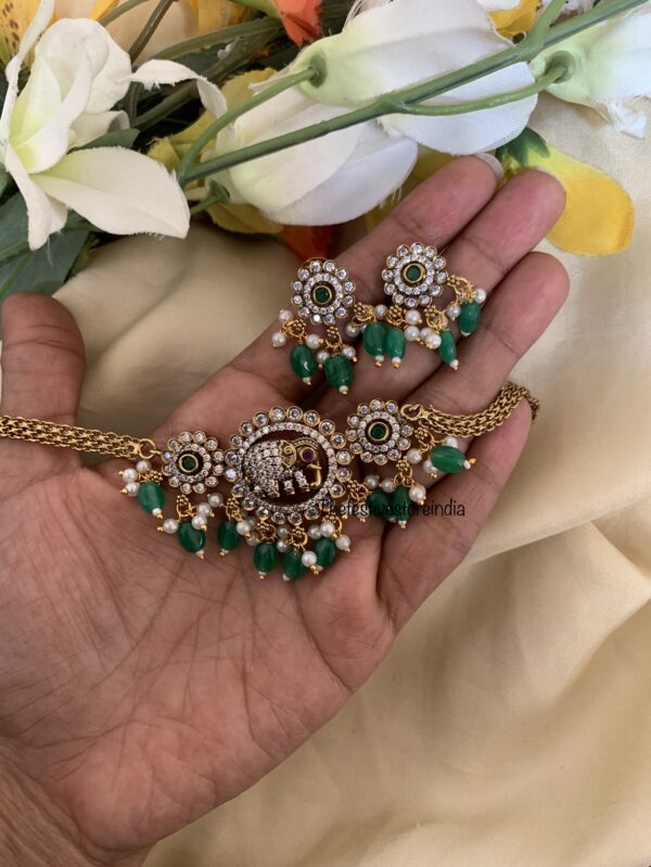 Mini green beads elephant victorian choker set