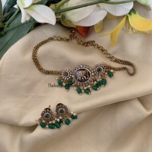 Mini green beads elephant victorian choker set